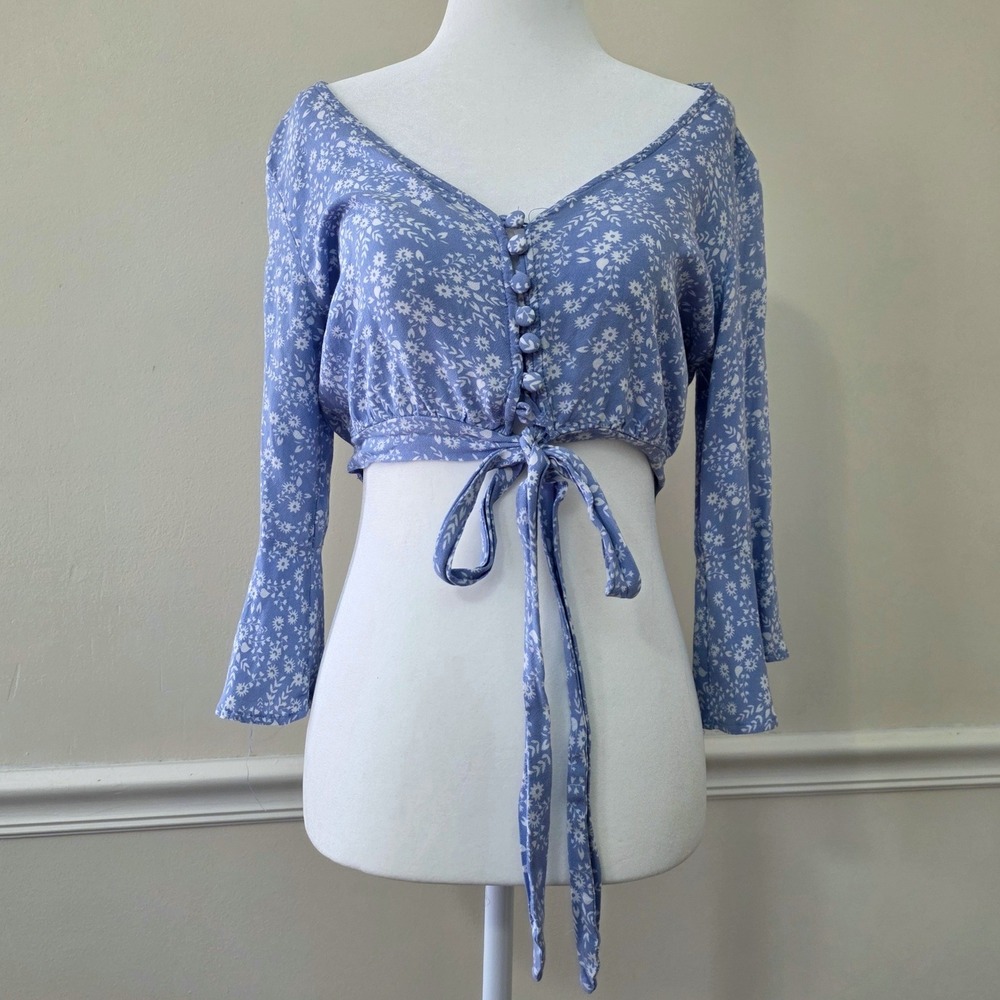 L.A. Hearts Ditsy Floral Flare Sleeve Crop Top Sz S Cottage Prairie Festival